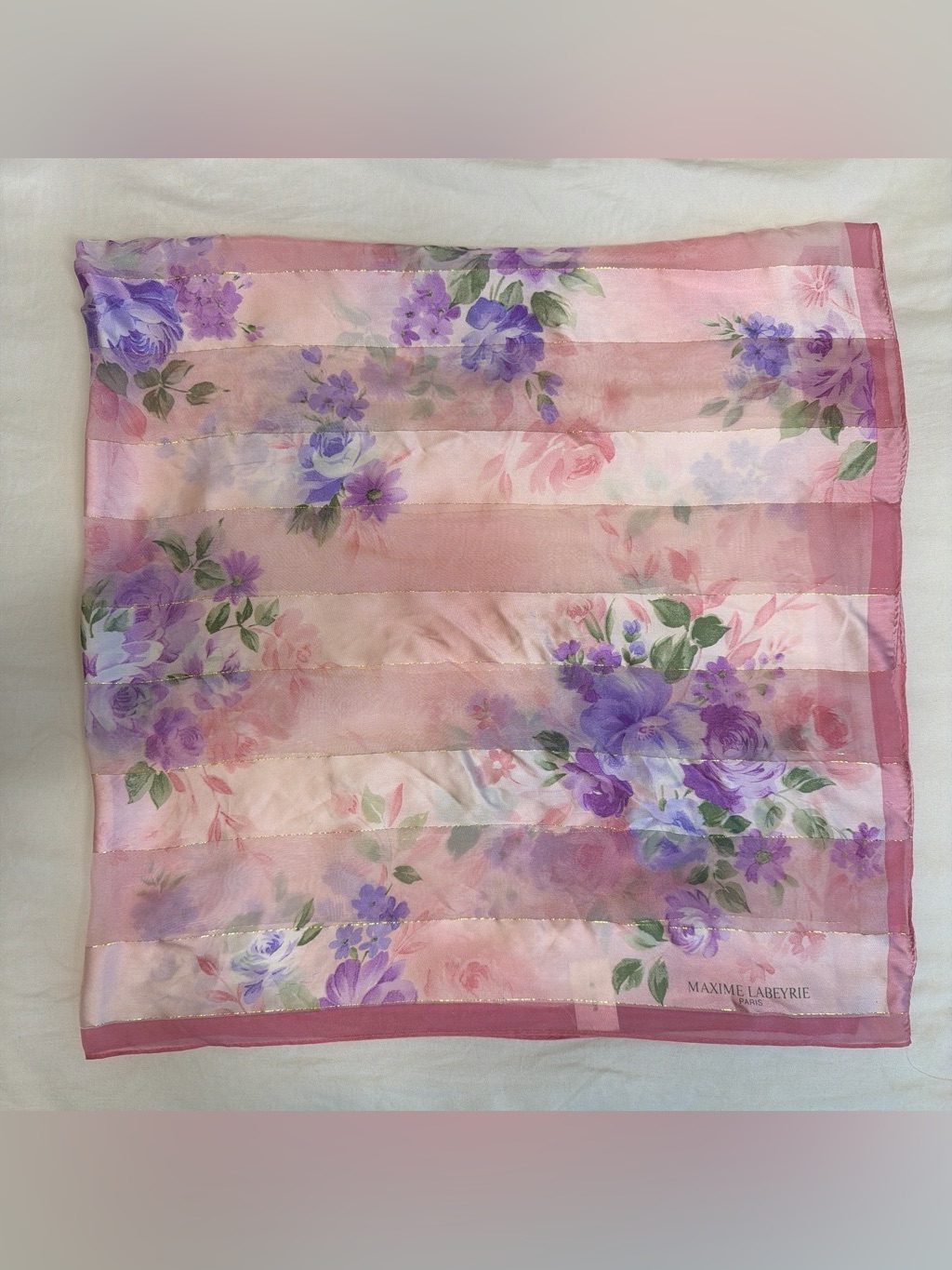 Pink Purple Floral Silk Scarf